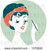 Vector Clip Art of Retro Lady Applying Eyeshadow over a Green Circle by BNP Design Studio