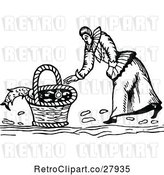 Vector Clip Art of Retro Lady Basket and Fish by Prawny Vintage