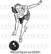 Vector Clip Art of Retro Lady Bowling by BestVector