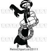Vector Clip Art of Retro Lady Carring a Wreath and Shopping Packages by Prawny Vintage