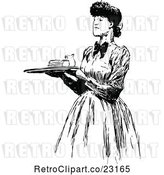 Vector Clip Art of Retro Lady Carrying a Food Service Tray by Prawny Vintage