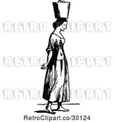 Vector Clip Art of Retro Lady Carrying a Water Pail on Her Head by Prawny Vintage
