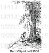 Vector Clip Art of Retro Lady Crying Under a Tree by Prawny Vintage