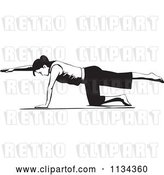 Vector Clip Art of Retro Lady Doing Pilates Bird Dog Pose by David Rey