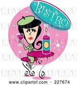 Vector Clip Art of Retro Lady Drinking Wine in a Bistro by Andy Nortnik