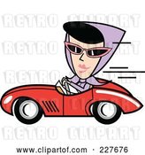 Vector Clip Art of Retro Lady Driving a Convertible Car by Andy Nortnik