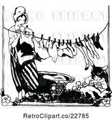 Vector Clip Art of Retro Lady Hanging Laundry As Her Daughter Rests by Prawny Vintage