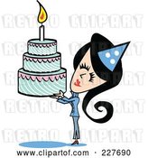Vector Clip Art of Retro Lady Holding up a Birthday Cake by Andy Nortnik