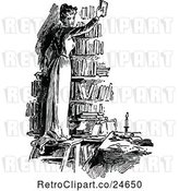 Vector Clip Art of Retro Lady Holding up a Book in a Library by Prawny Vintage