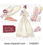 Vector Clip Art of Retro Lady in a Dress, with a Mannequin, Gloves, Clutch, and Shoes by BNP Design Studio