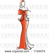 Vector Clip Art of Retro Lady in a Gorgeous Red Gown by Vector Tradition SM