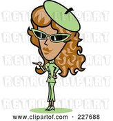 Vector Clip Art of Retro Lady in a Green Hat, Sunglasses and Suit, Standing and Presenting by Andy Nortnik