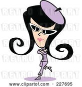 Vector Clip Art of Retro Lady in a Purple Suit, Hat and Shades, Leaning with Her Arms Crossed by Andy Nortnik