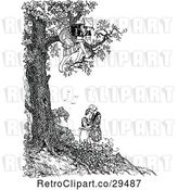 Vector Clip Art of Retro Lady in a Tree over a Couple by Prawny Vintage