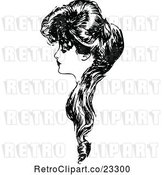 Vector Clip Art of Retro Lady in Profile with Long Hair by Prawny Vintage