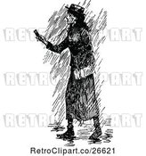 Vector Clip Art of Retro Lady in the Rain by Prawny Vintage