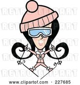 Vector Clip Art of Retro Lady Jumping and Skiing by Andy Nortnik