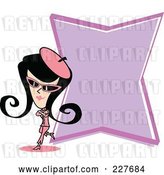 Vector Clip Art of Retro Lady Leaning Against a Purple Sign by Andy Nortnik