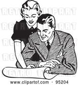 Vector Clip Art of Retro Lady Leaning over a Guy and Discussing Plans by BestVector
