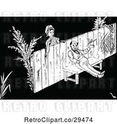Vector Clip Art of Retro Lady Looking at a Grumpy Guy on the Other Side of a Fence by Prawny Vintage