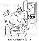 Vector Clip Art of Retro Lady Making Lunch for Her Husband Before Work by Picsburg