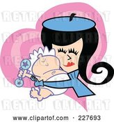 Vector Clip Art of Retro Lady Mom Hugging Her Baby over a Heart by Andy Nortnik