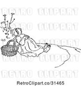 Vector Clip Art of Retro Lady Napping Outdoors by Prawny Vintage