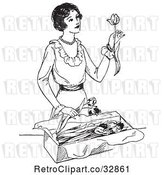 Vector Clip Art of Retro Lady Opening a Box of Tulips by Picsburg