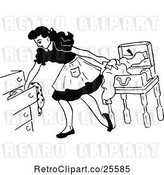 Vector Clip Art of Retro Lady Packing Her Clothes by Prawny Vintage