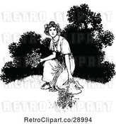 Vector Clip Art of Retro Lady Picking Flowers by Prawny Vintage