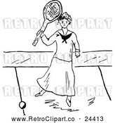 Vector Clip Art of Retro Lady Playing Tennis 2 by Prawny Vintage