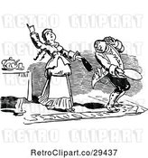 Vector Clip Art of Retro Lady Pulling Wine out of Her Husbands Coat by Prawny Vintage