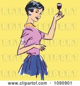 Vector Clip Art of Retro Lady Raising Her Wine Glass to Toast by Brushingup