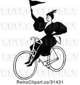 Vector Clip Art of Retro Lady Riding a Bicycle with a Flag by Prawny Vintage