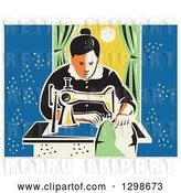 Vector Clip Art of Retro Lady Sewing with a Machine by a Window by Patrimonio