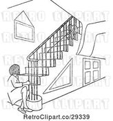 Vector Clip Art of Retro Lady Sitting at the Bottom of Stairs at a Child by Prawny Vintage