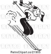 Vector Clip Art of Retro Lady Skiing Downhill by BestVector