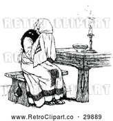 Vector Clip Art of Retro Lady Sobbing at a Table by Prawny Vintage