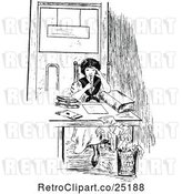 Vector Clip Art of Retro Lady Studying by Prawny Vintage