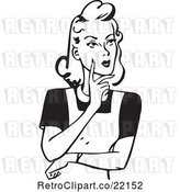 Vector Clip Art of Retro Lady Touching Her Cheek and Thinking by BestVector