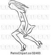 Vector Clip Art of Retro Lady Trying to Keep Her Dress down in the Wind by Picsburg