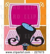 Vector Clip Art of Retro Lady Typing on a Large Computer by Andy Nortnik