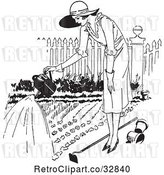 Vector Clip Art of Retro Lady Watering a Garden by Picsburg