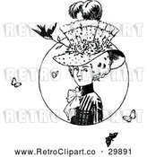 Vector Clip Art of Retro Lady with a Hat Butterflies and a Bird by Prawny Vintage
