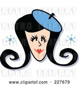 Vector Clip Art of Retro Lady's Face with a Blue Hat and Snowflakes by Andy Nortnik