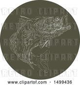 Vector Clip Art of Retro Largemouth Bass in a Dark Green Circle by Patrimonio