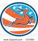 Vector Clip Art of Retro Leaping Deer in a Blue White and American Flag Oval by Patrimonio
