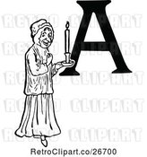 Vector Clip Art of Retro Letter a and Lady with a Candle by Prawny Vintage