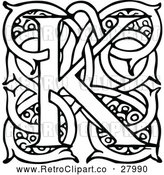 Vector Clip Art of Retro Letter K with Vines by Prawny Vintage