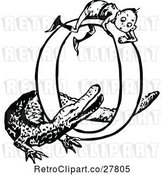 Vector Clip Art of Retro Letter O with a Boy and Crocodile by Prawny Vintage